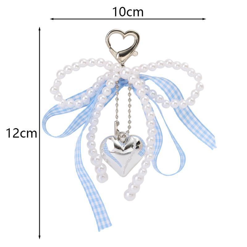 Korean White Bowknot Heart Keychain Women Sweet Charm Pearl Bow Backpack Key Ring Handmade Jewelry Ornament Bags Pendants Gifts