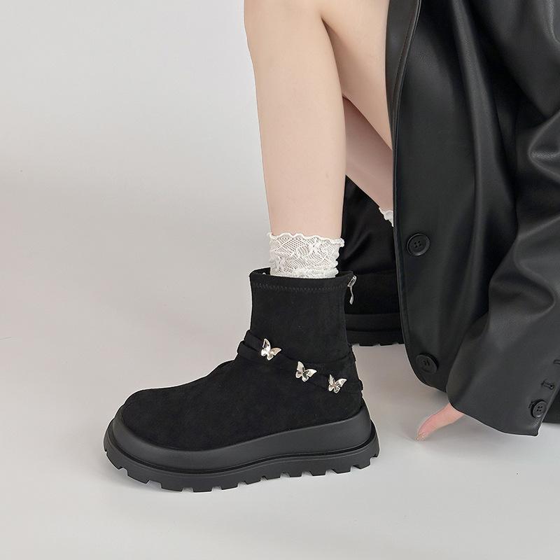 Butterfly thick-soled heightening short boots with Martin boots for women's new retro style autumn and winter temperament fashion boots