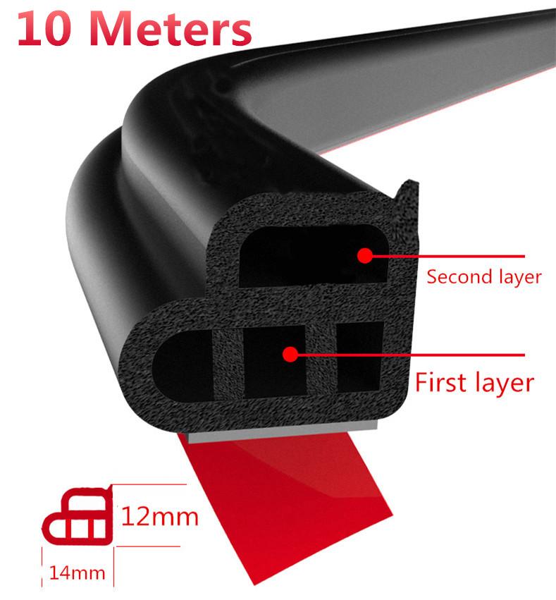 Universal 10M Double Layer Car Front Rear Door Seal Lid Edge Moulding Trim Strip