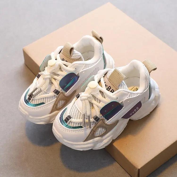 

Кроссовки для бега для мальчиков и девочек, красивые универсальные кроссовки для студентов, толстая мягкая подошва 2024 года, новая модная детская спортивная обувь, нескользящая 24 бежевый