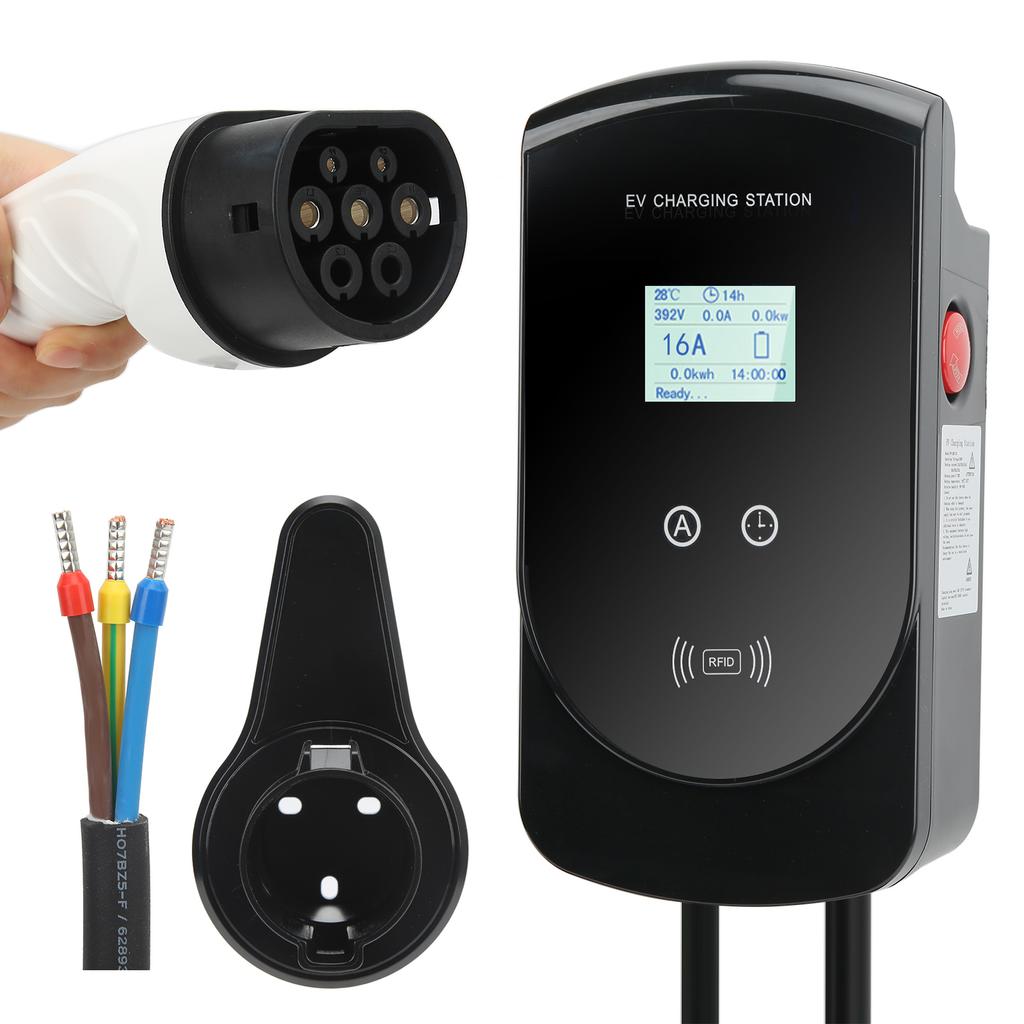 Type 2 Plug EV Charging Wall Station IEC 62196‑2 Connector 5m 220‑250V 3.5kW 16A Adjustable 2.8in LCD Screen