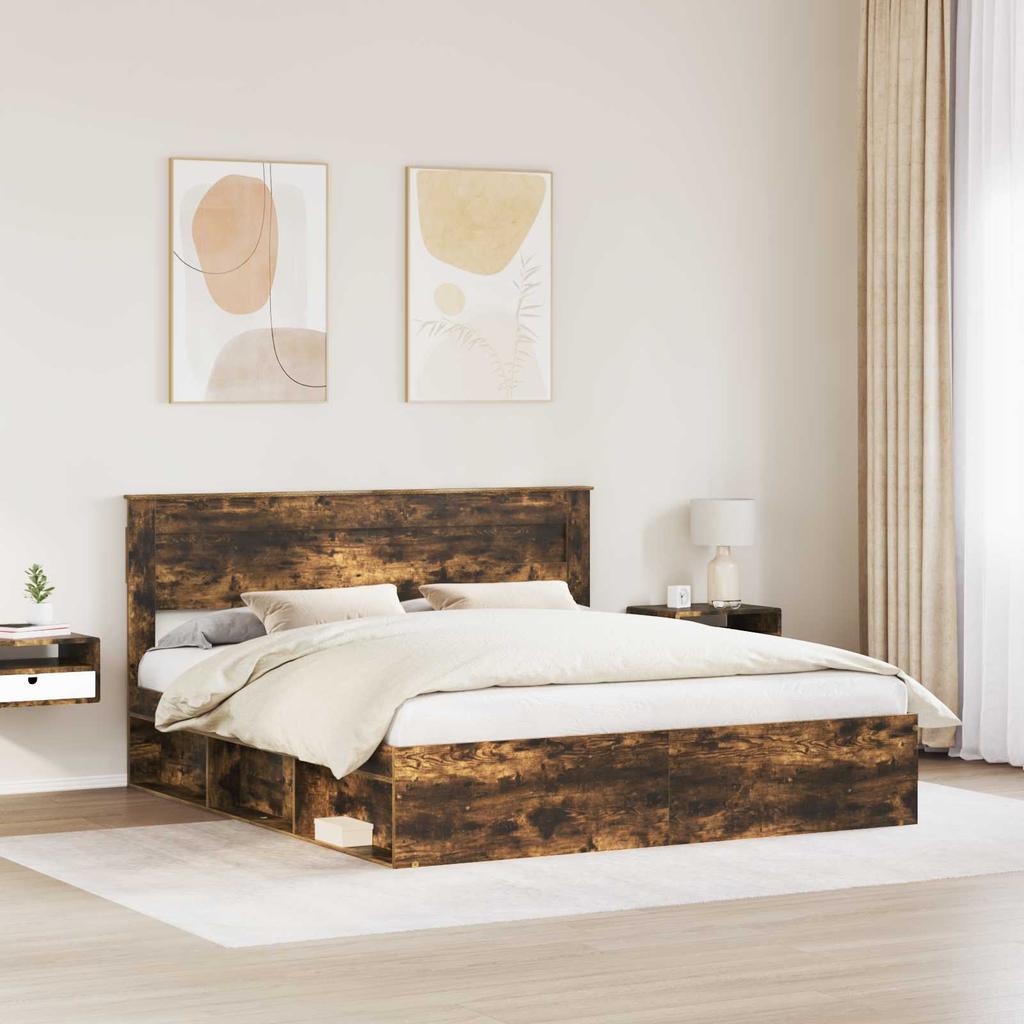 Bed Frame Smoked Oak 180 x 200 cm Solid Pine Wood