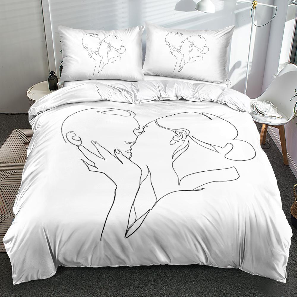 3D Valentine's Day Bedding Set, Couple Down Duvet and Pillowcase, Couple Room Full Size Creative Minimalist Home Textile Valentine's Day Gift