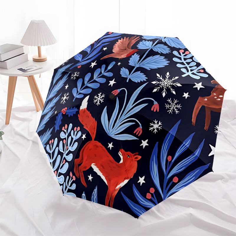 1pc Winter Forest Fashionable Automatic Opening/Closing Folding Umbrella with 8 Bones, Windproof Portable, Daily Use292