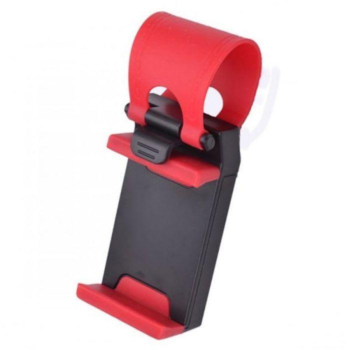 Support de téléphone portable - VAKIND - Volant de voiture - Ouverture 55-75mm - Caoutchouc + ABC - Rouge