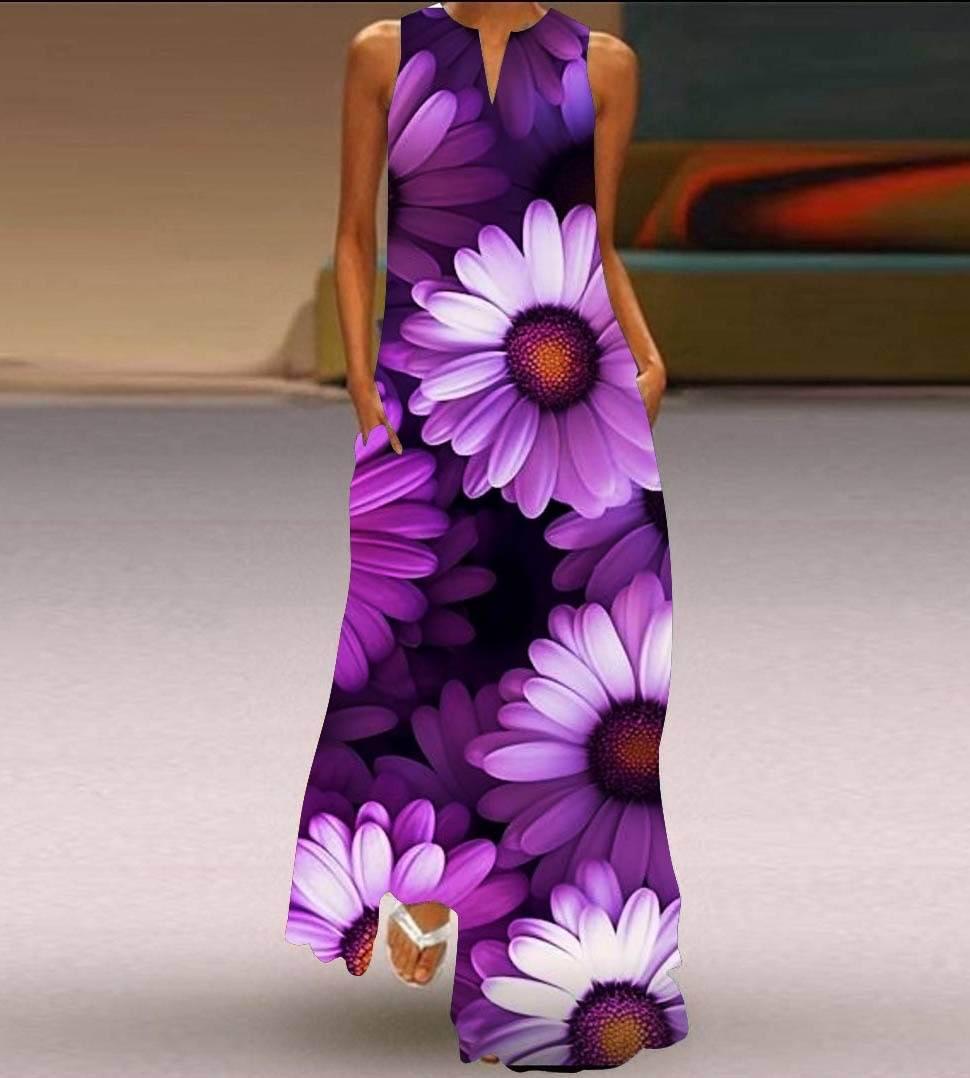 

Летнее женское платье с V-образным вырезом и принтом без рукавов, длинное платье 4XL