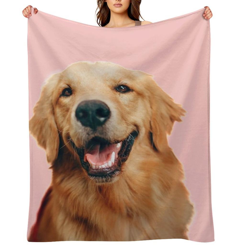Cute Smiling Golden Retriever Throw Blanket Tourist Blankets Sofas Of Decoration Warm Large Blankets
