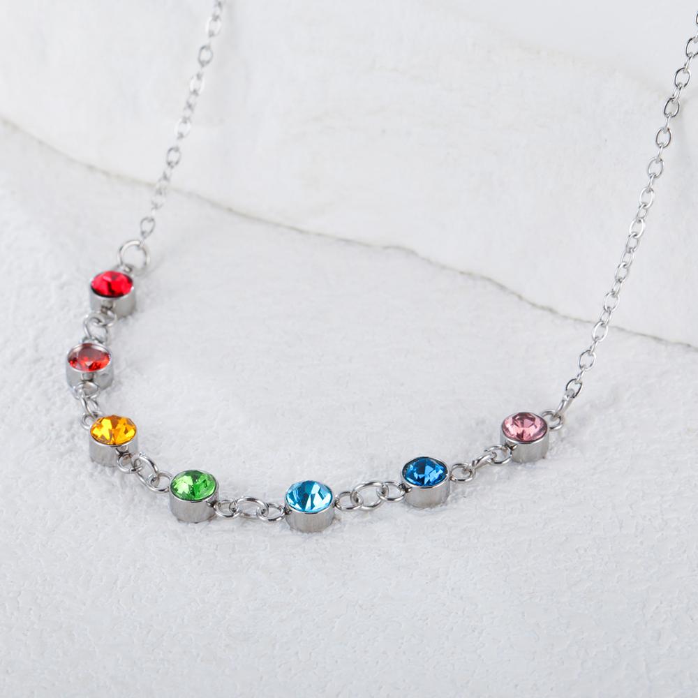 Dawapara Rainbow Seven Chakras Crystal Healing Necklace Chakra Protection Crystals Choker Spiral Charm Stainless Steel Jewelry