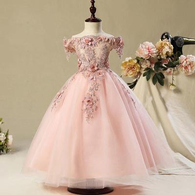 New Arrival różowy kwiat dziewczyna sukienka komunijna koronkowe sukienki z koralikami ładna dziewczyna elegancka suknia ślubna na bal maturalny