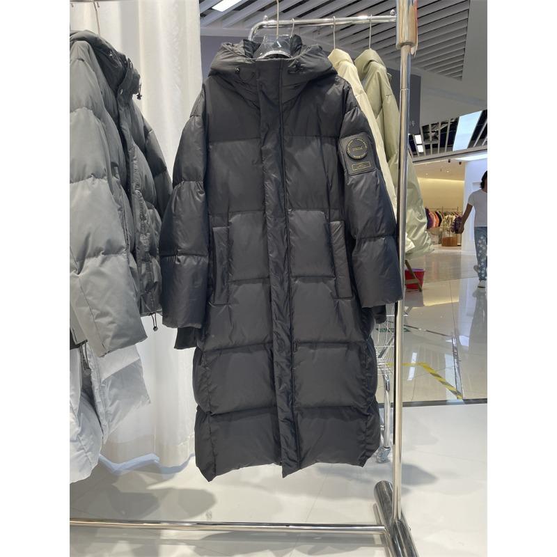 

Черная и золотая куртка на утином пуху женская зимняя новая свободная выше колена утолщенная теплая длинная куртка с капюшоном XL (150-85kg wearable) чёрный