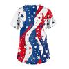 Plus Size Printed Scrub Working Uniform Tops For Women's Cross V Neck Independence Day Print Short Sleeve Fun T-Shirts Workwear Tee With Pockets