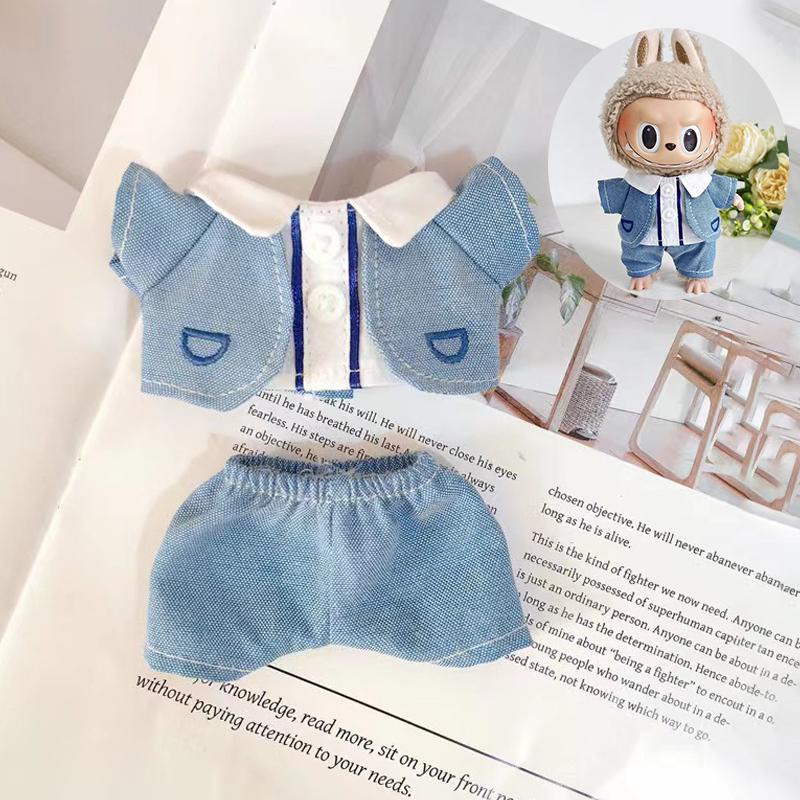 17Cm Labubu Doll Clothes T-Shirt Overalls Baby Pendant Clothes Suspender Pants Clothes Replacement Trend Gift