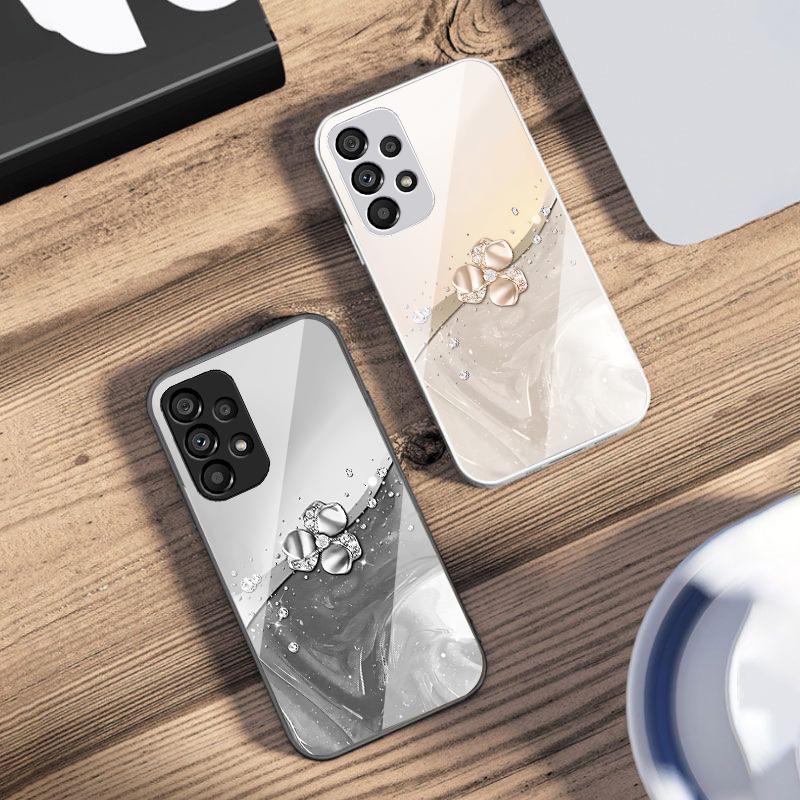 Diamond Like Floral Knot For Samsung Galaxy S10 4G S20 11E 30 S21 22 S24 Fe Pro S23 S25 Ultra 5G S9 Tempered Glass Phone Case