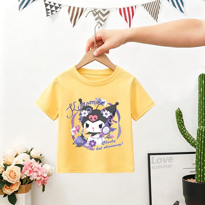 Kuromi Print Summer girls T-shirt My Melody Cute Trend Kawaii Sanrios Girl High Quality Trend Fashion Kid Tops Gift