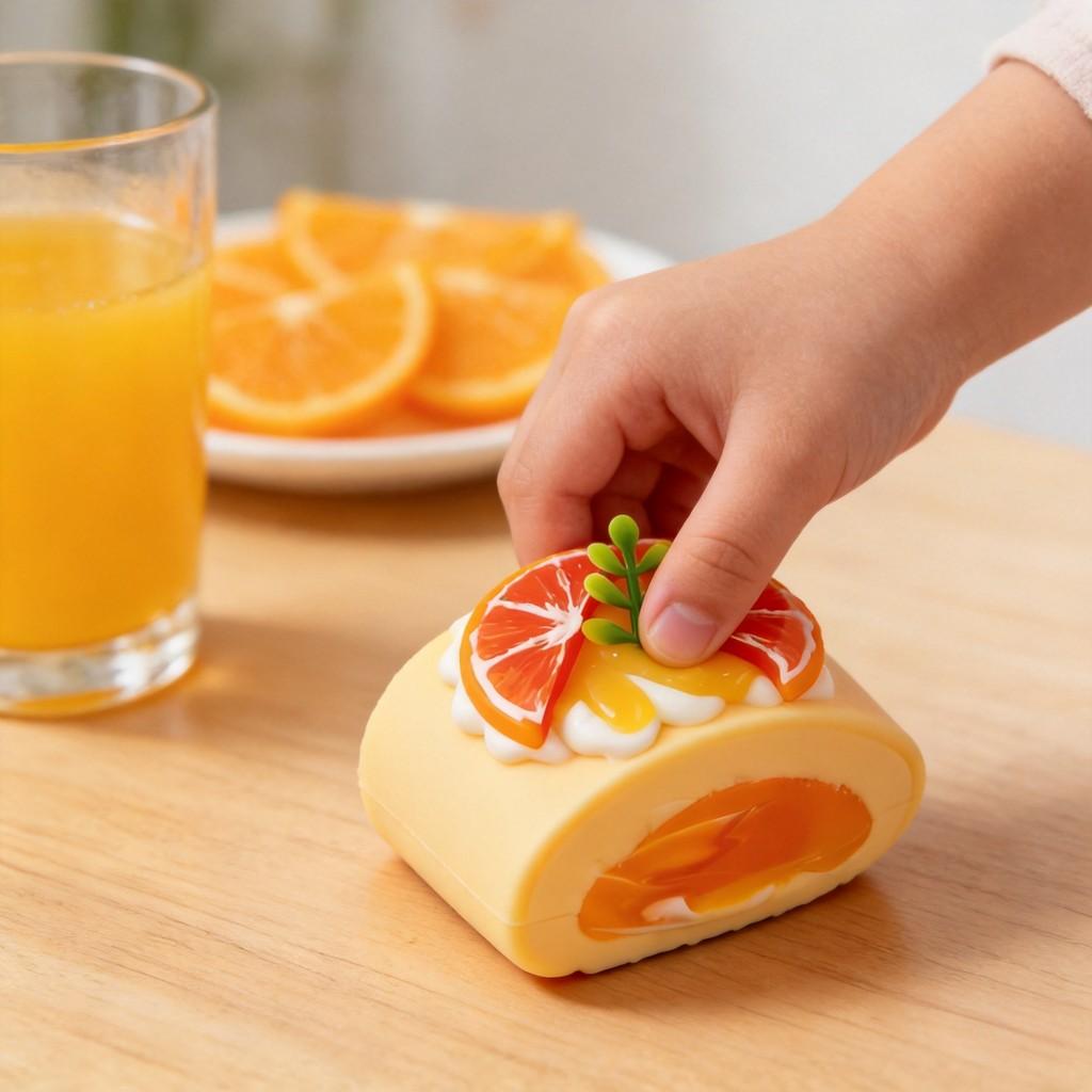 Food Grade Silicone Orange Swiss Roll Stress Relief Toy For Kids And Teens
