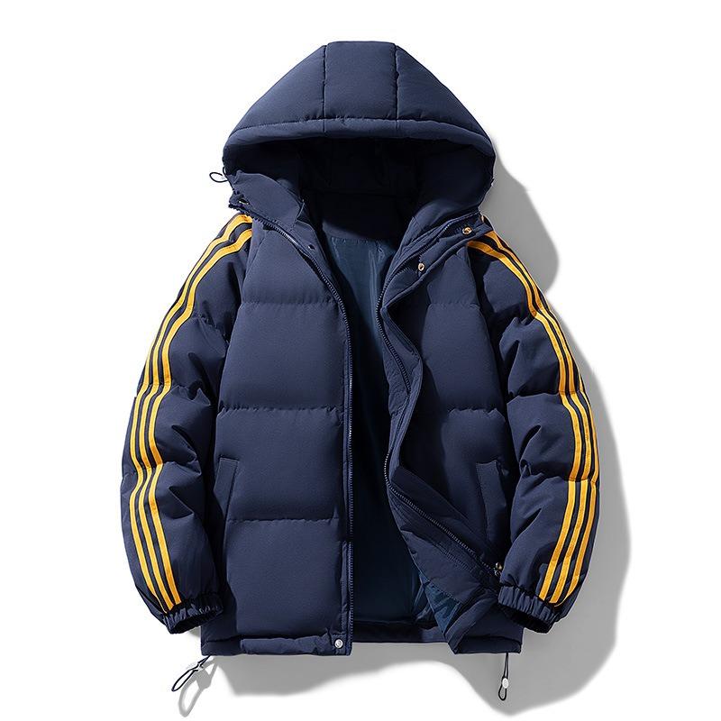 Can Print OO Fake Two-piece Cotton-padded Clothes, Men's and Women's Winter Loose Cotton-padded Clothes, Couple's Casual Hooded Striped Jacket