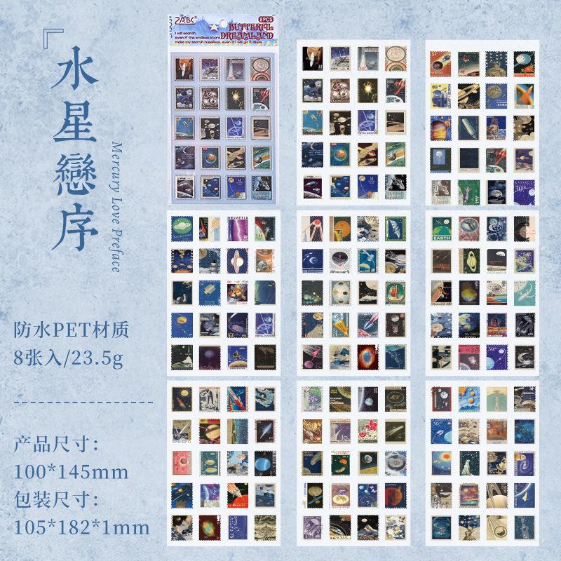 8 Sheets Vintage Stamp style Stickers Decorative Diary Album Scrapbooking material handmade DIY Junk Journal Supplies