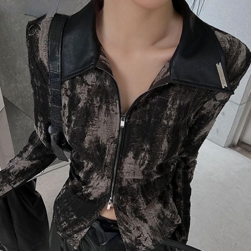 

Женские рубашки Harajuku с отложным воротником, туника с длинными рукавами, блузки на молнии, 2024, Ropa Mujer, модная корейская блузка с принтом тай-дай, топы 27u509 XL дубильная кора