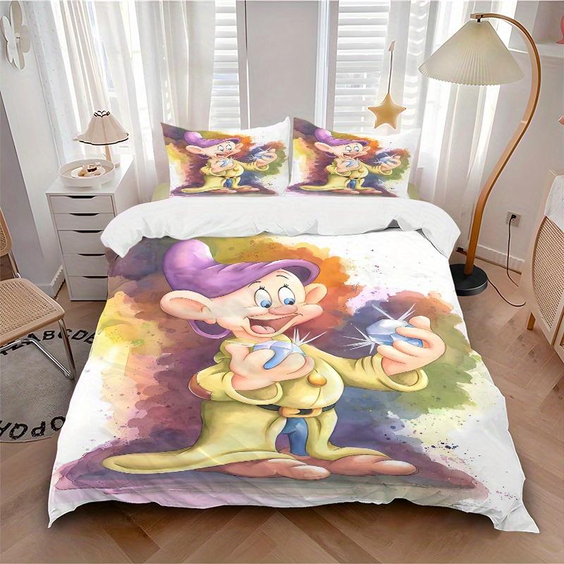 3pcs Dopey Dwarf Watercolor Art Bedding Set, Includes 1 Quilt Cover and 2 Pillowcases, Comfortable Bedding with Stylish Design for Bedroom,