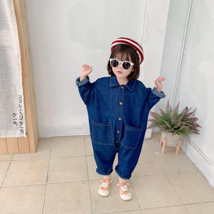 Children Clothing Jumpsuit Autumn Boys Girls Casual Denim Baby Kids Clothes Korean 120cm