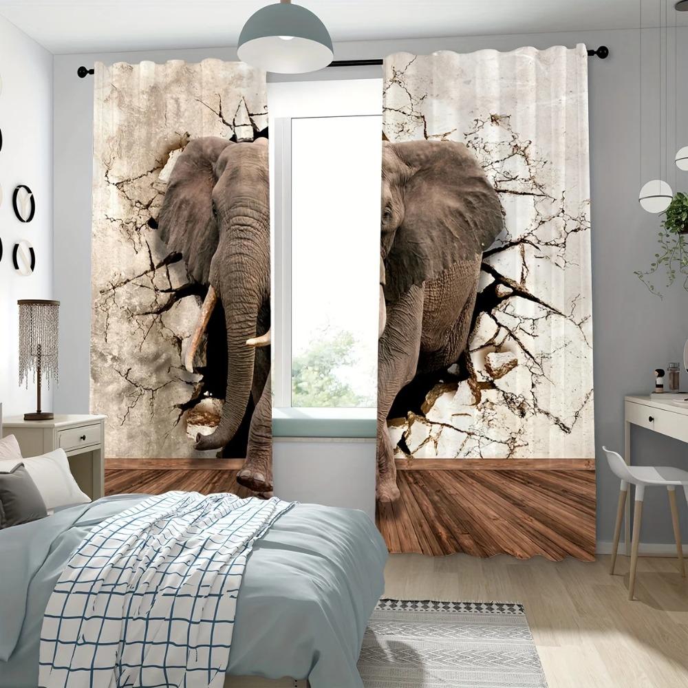 Tier-Muster Design Elefanten-Muster Design 3D Vorhangstangen-Taschen-Stil Tasche Dekorative Fenstergardinen Fensterdekorationen Ideal für Ideal für