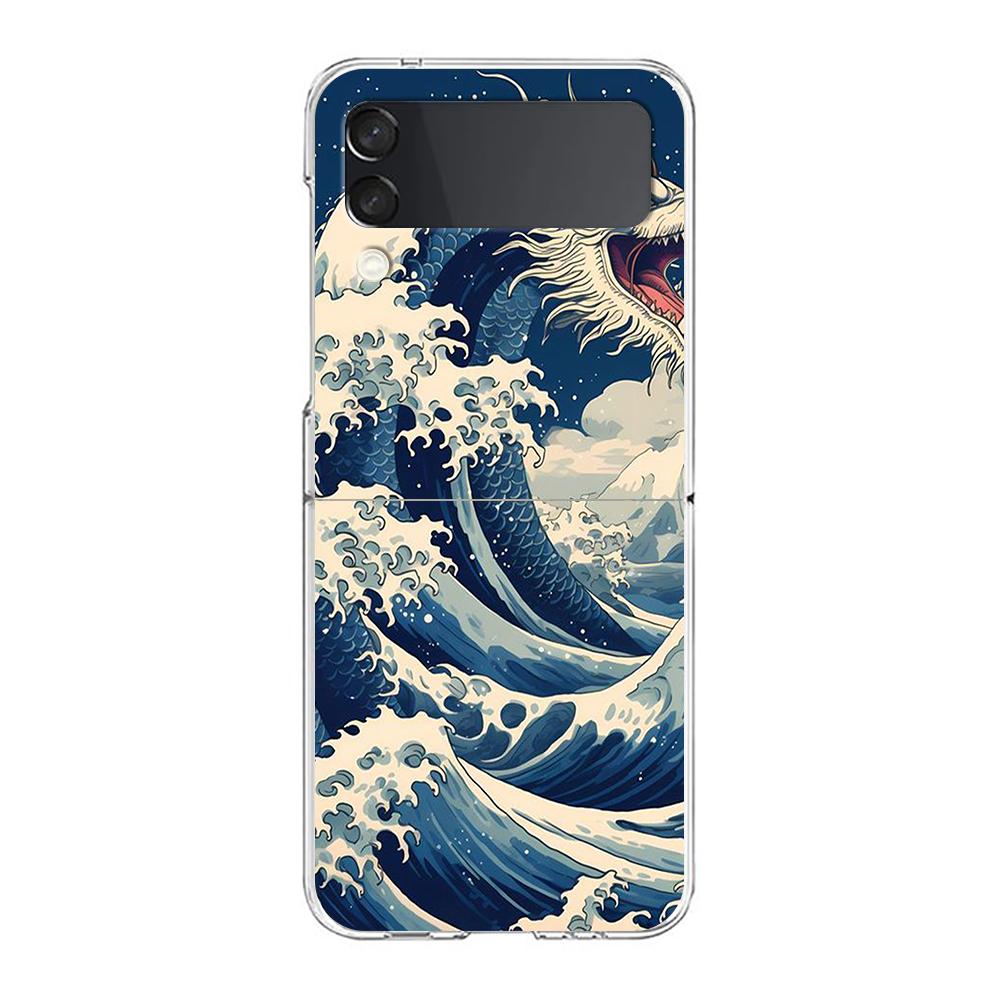 Phone Case For Samsung Z Flip 3 4 5 Fold Hard PC Shell For Galaxy Z Flip 3 5 Clear Cover Japan The Great Wave Of Kanagawa