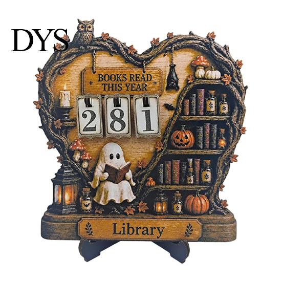 Wooden Reading Tracker Halloween Book Read This Year Counter, Ghost Bookstore Counter with Number, Table Sign Decoration, Gift for Bookworms