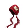 Autumn and winter warm handmade braided knit hat, trendy new fashion patchwork tassel red wool hat for women