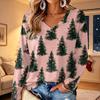 Women's V-Neck Long Sleeve Christmas Printed Lightweight Top for Spring and Summer