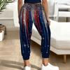 Women Plus Size American Flag Printed Jogger Pants Drawstring Waist Side Pockets Cuffed Ankle