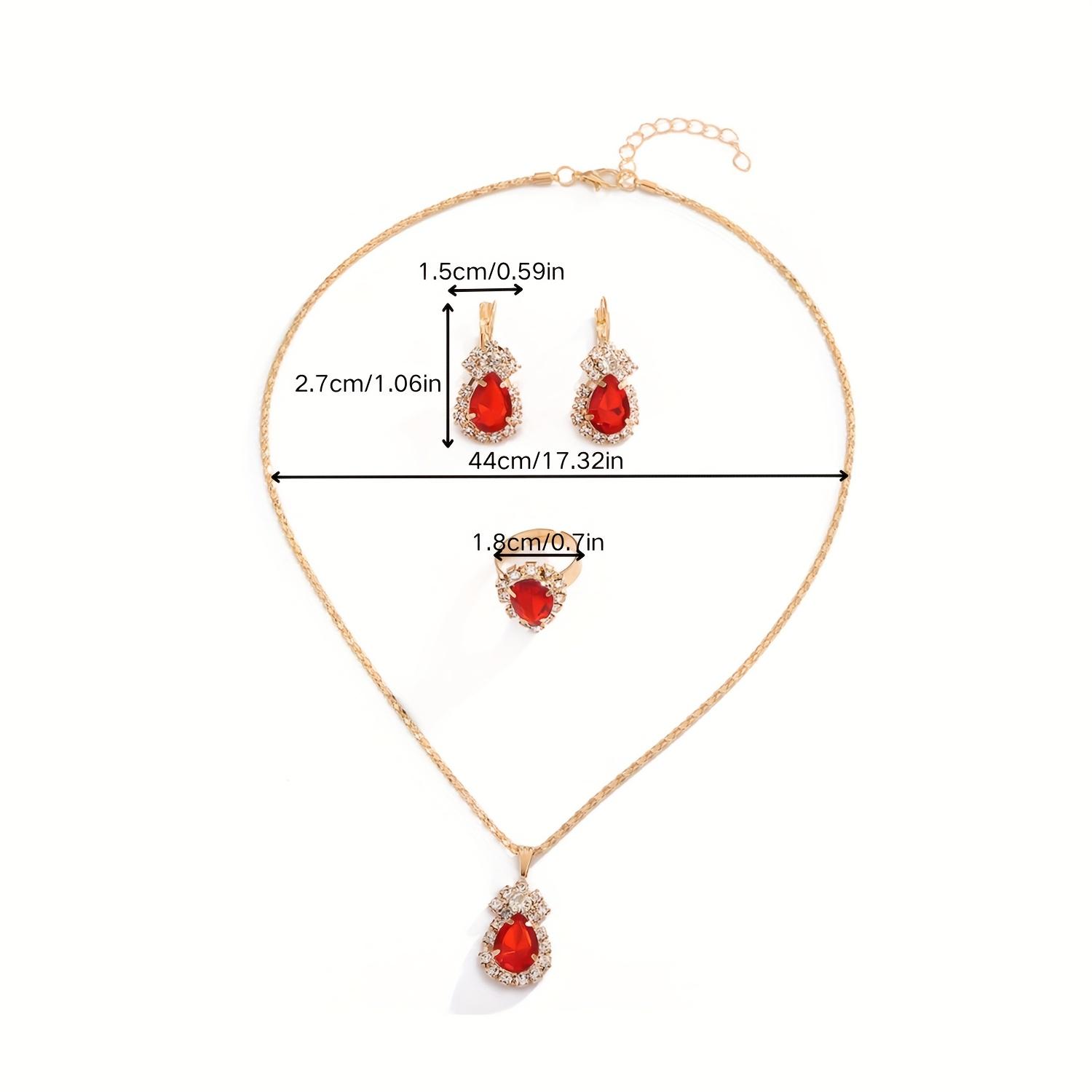 

Роскошный красный набор украшений в форме капли, ожерелье, кольцо и серьги со стеклянными подвесками, инкрустированными стразами, для свадеб и в подарок, всесезонный набор аксессуаров