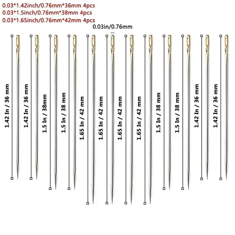 12pcs Blind Needles Elderly Easy Use Sewing Needle Household Threading Sewing DIY Side Big Hole Self Threading Bodkin Needle
