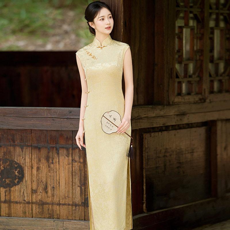 Pink Sleeveless National Style New Chinese Suzhou Long Cheongsam Improved Young 1011 New Women's High-end Summer