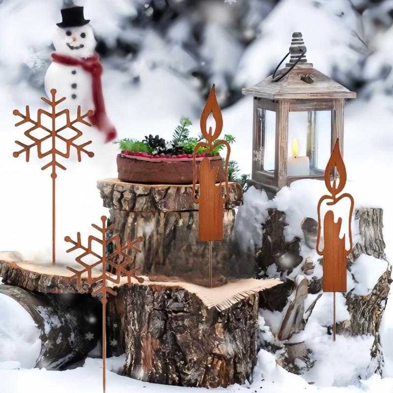 Metal Christmas Garden Decoration Stakes for Plant Pots Yard Decors Yard Stakes Christmas Decors for Garden Yard Lawn