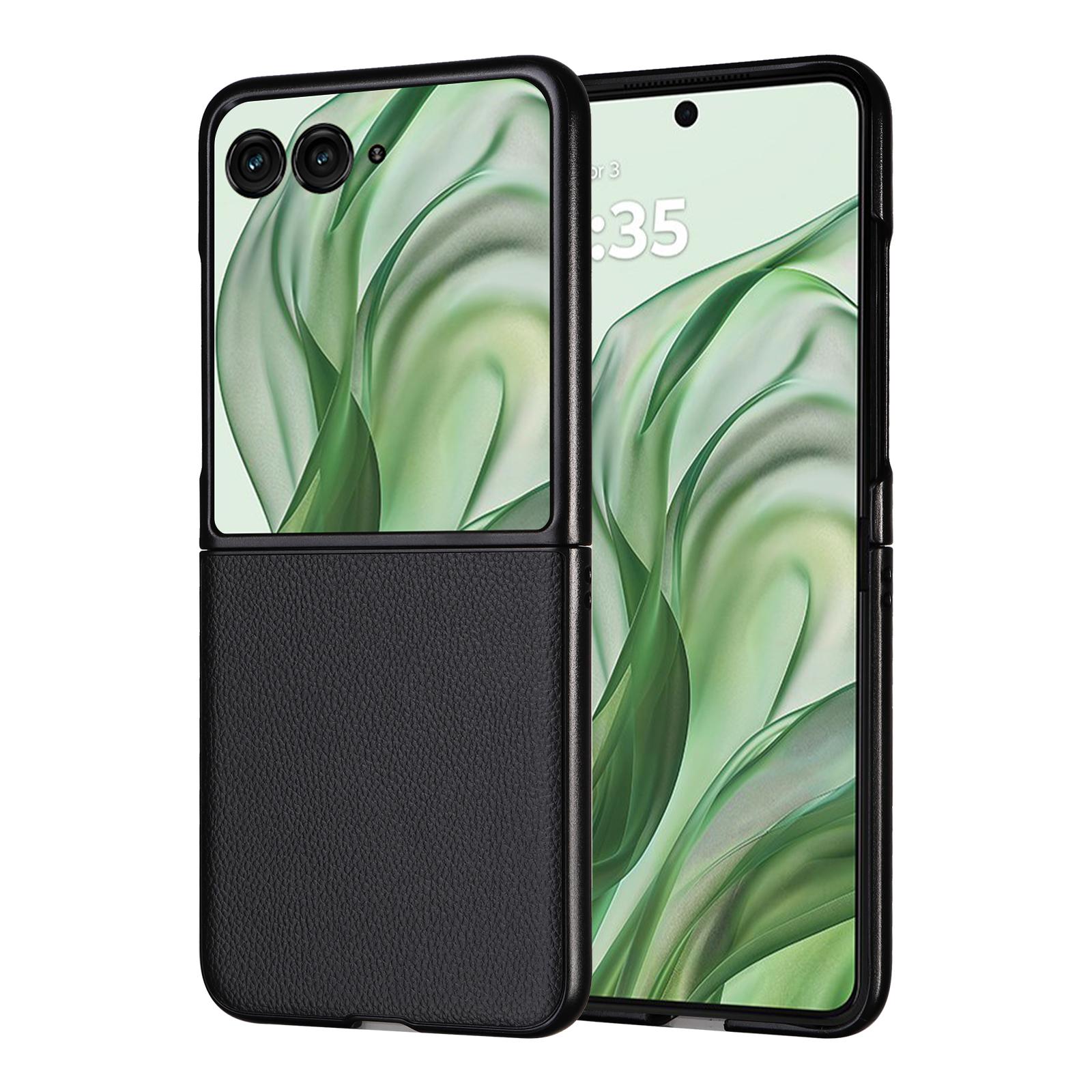 

For Motorola Razr 50 Ultra 5G Case Litchi Texture Leather+Hard PC Phone Cover Black