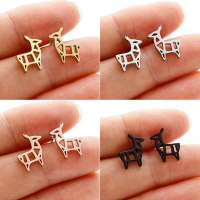 Deer Stud Earrings: Simple Christmas Reindeer Design, Cute Korean Style Stainless Steel Accessories