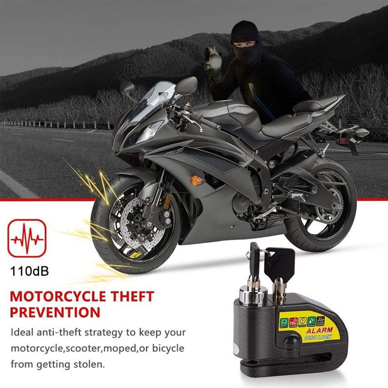 Universal Motorcycle Bike Alarm Disc Brake Lock Motorcycle Anti-Theft Security Wheel Disc Lock Waterproof 110dB Alarm Sound