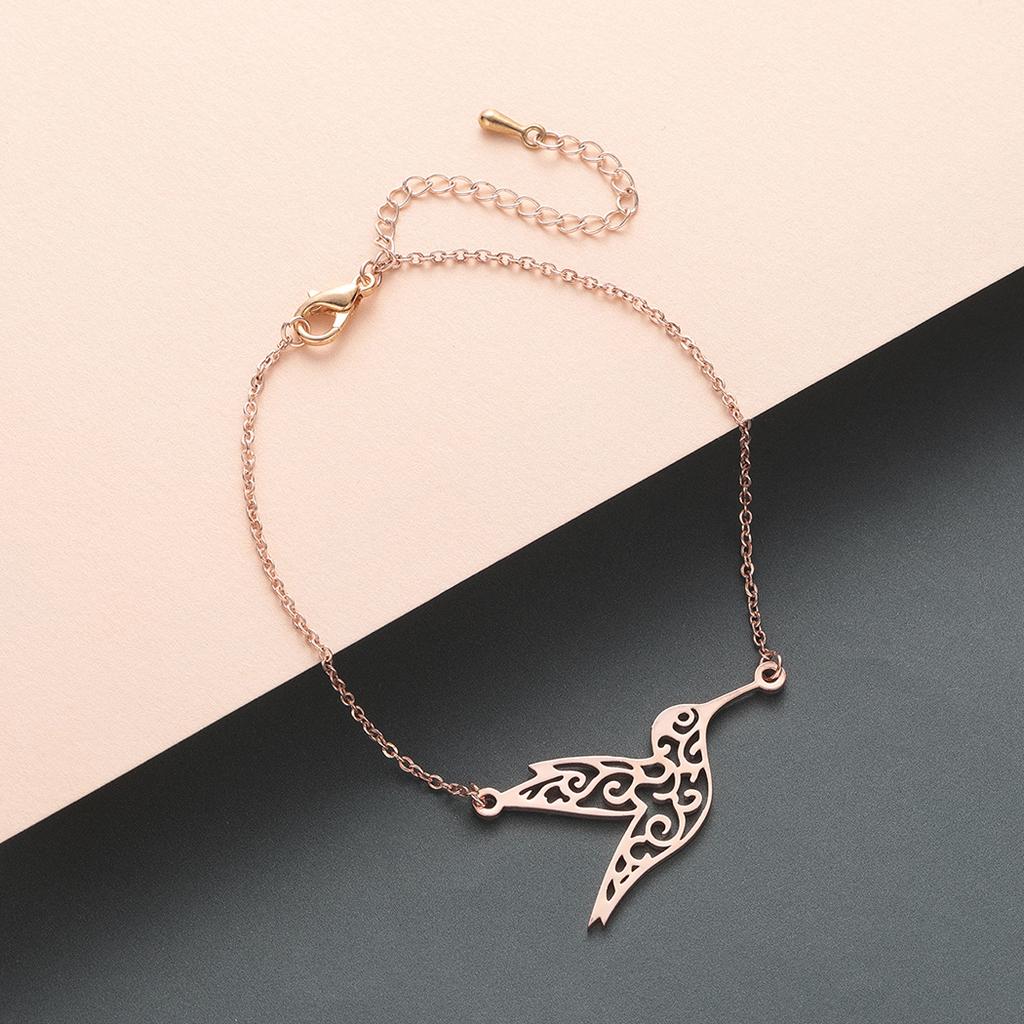 Kinitial Stainless Steel Hollow Hummingbird Bird Bracelet Wedding Gift Women Fashion Couple Bracelets Adjustabele Animal Jewelry