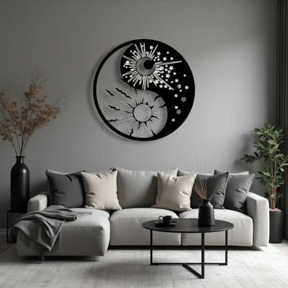 Metal Yin Yang Sun Moon Art Sculpture Home Decor