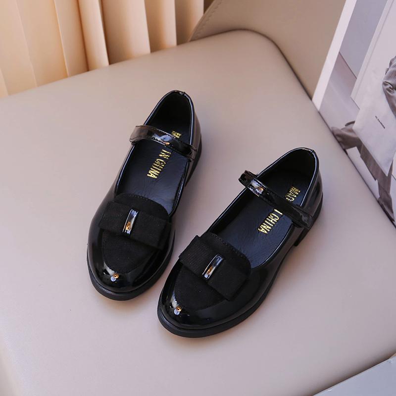 Girl's Leather Shoes Princess Dress Shoes for Kids Big Girls Casual Student Flats Spring/Autumn New Style Sweet with Bowtie