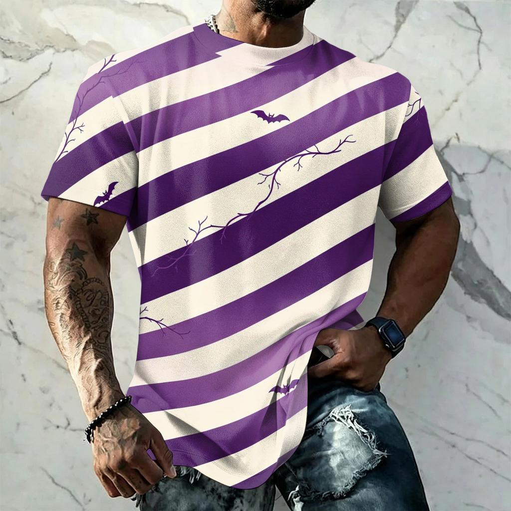 Men's Halloween Vintage Short Sleeve T Shirt Loose Fit Breathable Summer Sports Streetwear Casual Everyday Top with Pumpkin and Bat Print