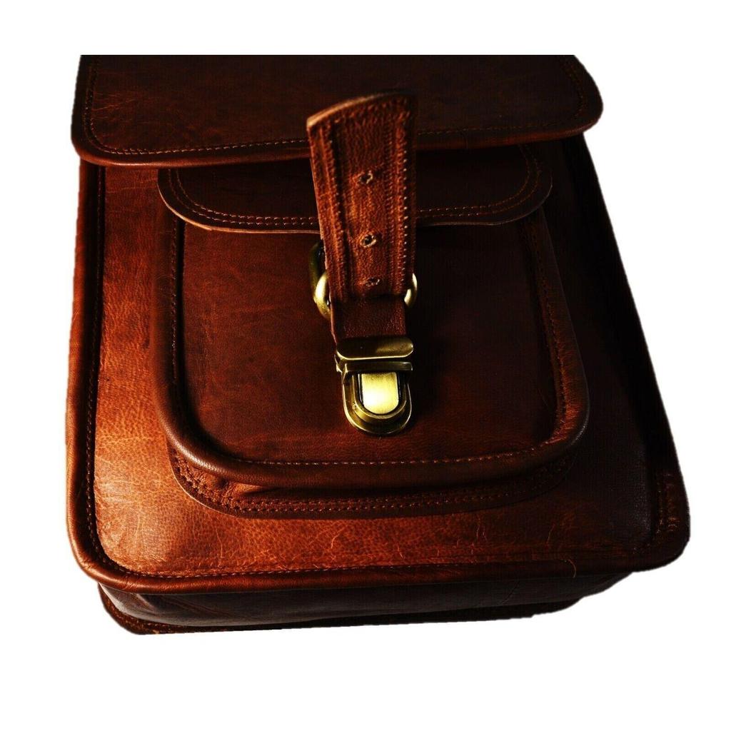 Män Läder Messenger Crossbody Brun I-pad-väska Äkta getläderväska