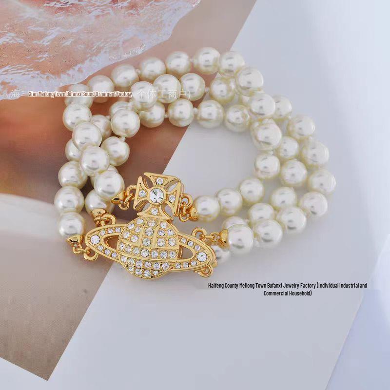Empress Cixi Pearl Necklace: Three-Layer Magnetic Buckle in French Retro Style