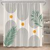 Abstract Mid Century Shower Curtains Green Leaf Modern Geometric Black Lines Aesthetic Art Bathroom Curtain Decor Set With Hooks