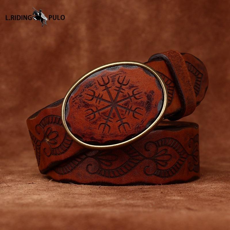 Retro Personality Trend Carved Pattern Smooth Buckle Belt Genuine Leather Leather Belt