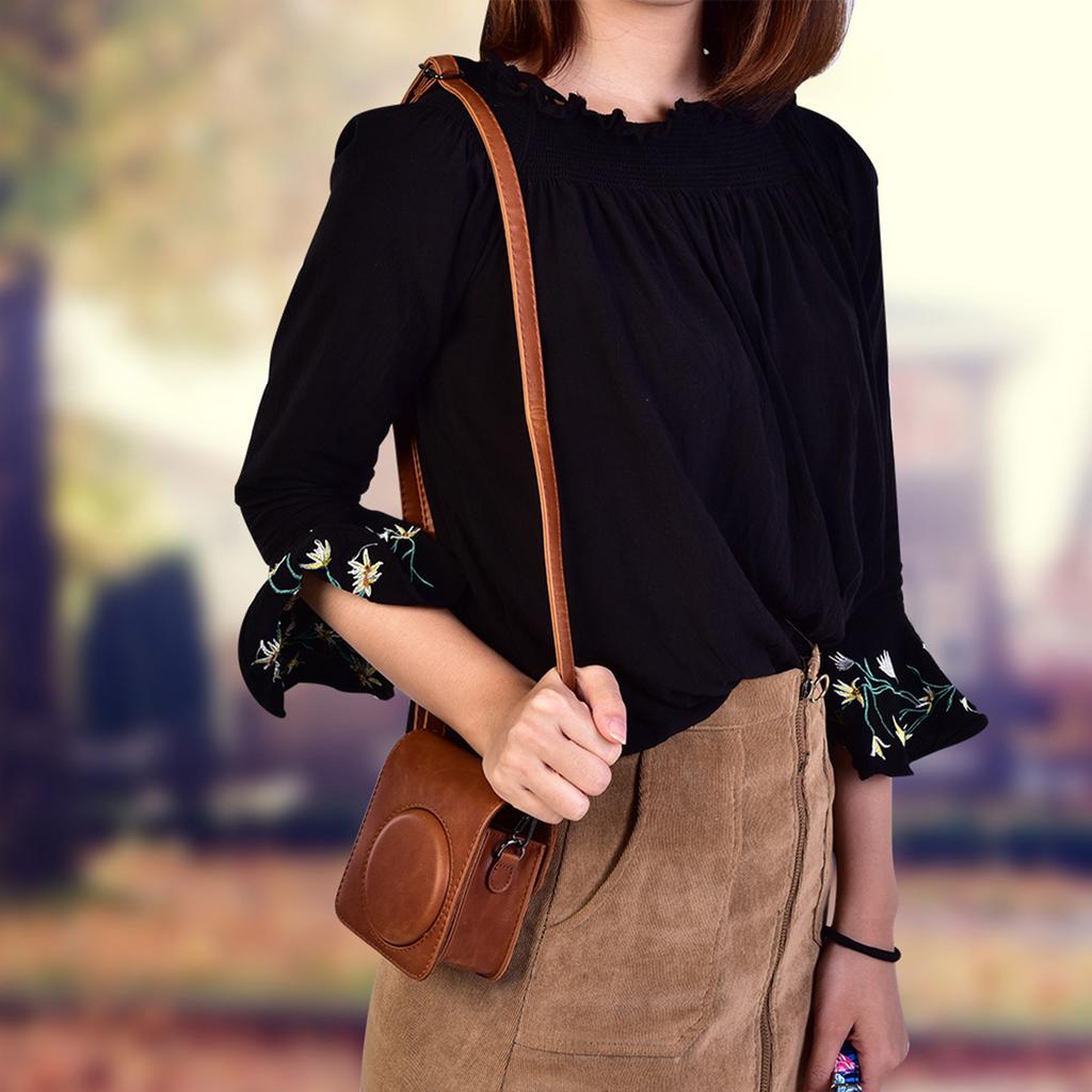 Protective PU Leather Camera Case Bag with Strap for Fujifilm Instax Mini 70 (Brown)