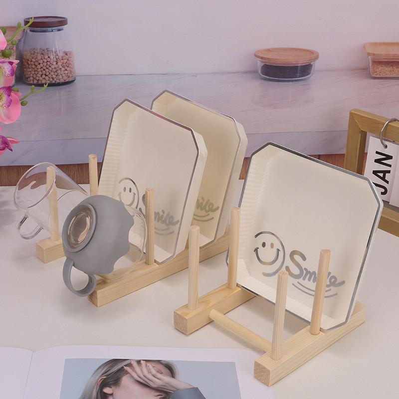 Wooden Dish Rack With Drip Tray For Kitchen Storage And Organization