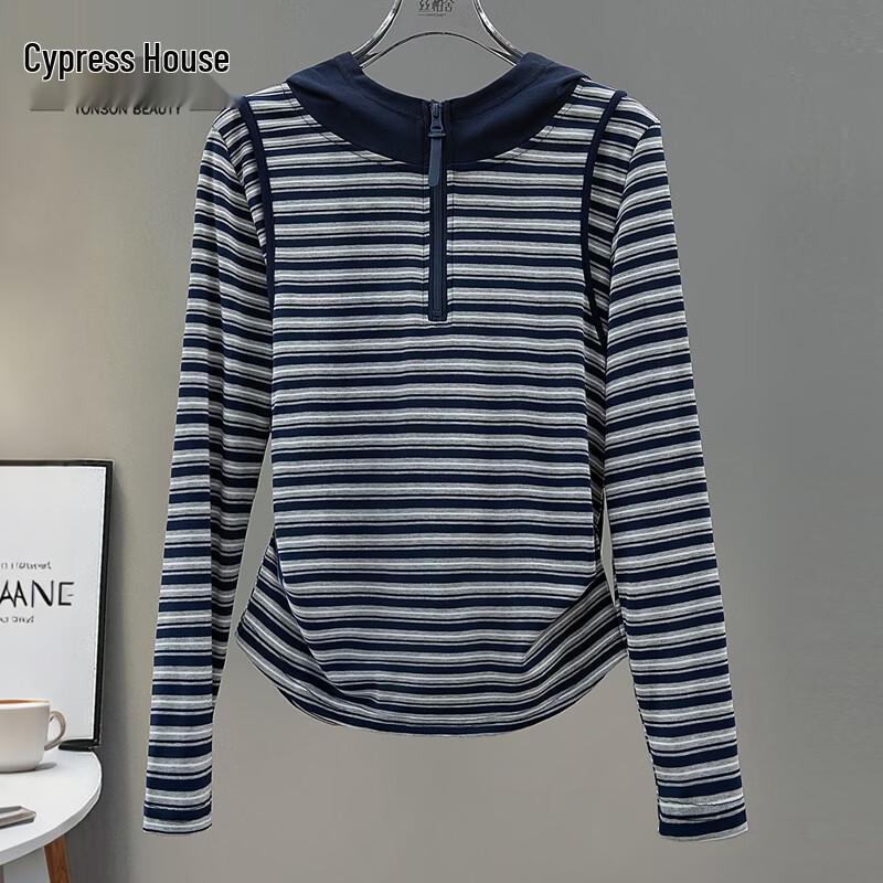 

Women s Color-block Stripe Hooded Long-sleeve T-shirt M