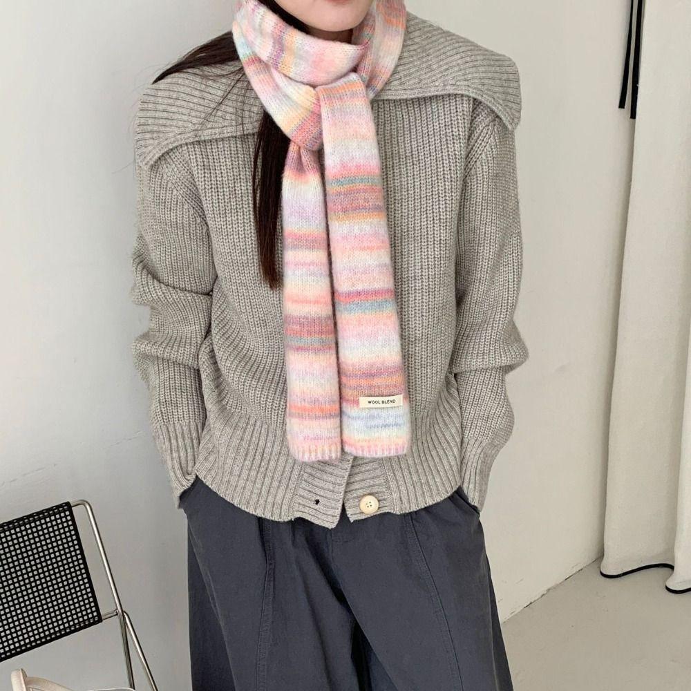 Thickened Rainbow Striped Scarf Plush Winter Shawl Fashion Cashmere Knitted Scarf Student
