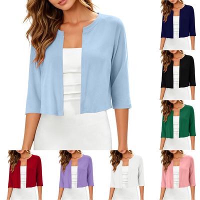 Dames Korte Cardigan Driekwartmouw Losse Pasvorm Kleur Bolero Jasje voor Casual Kleding